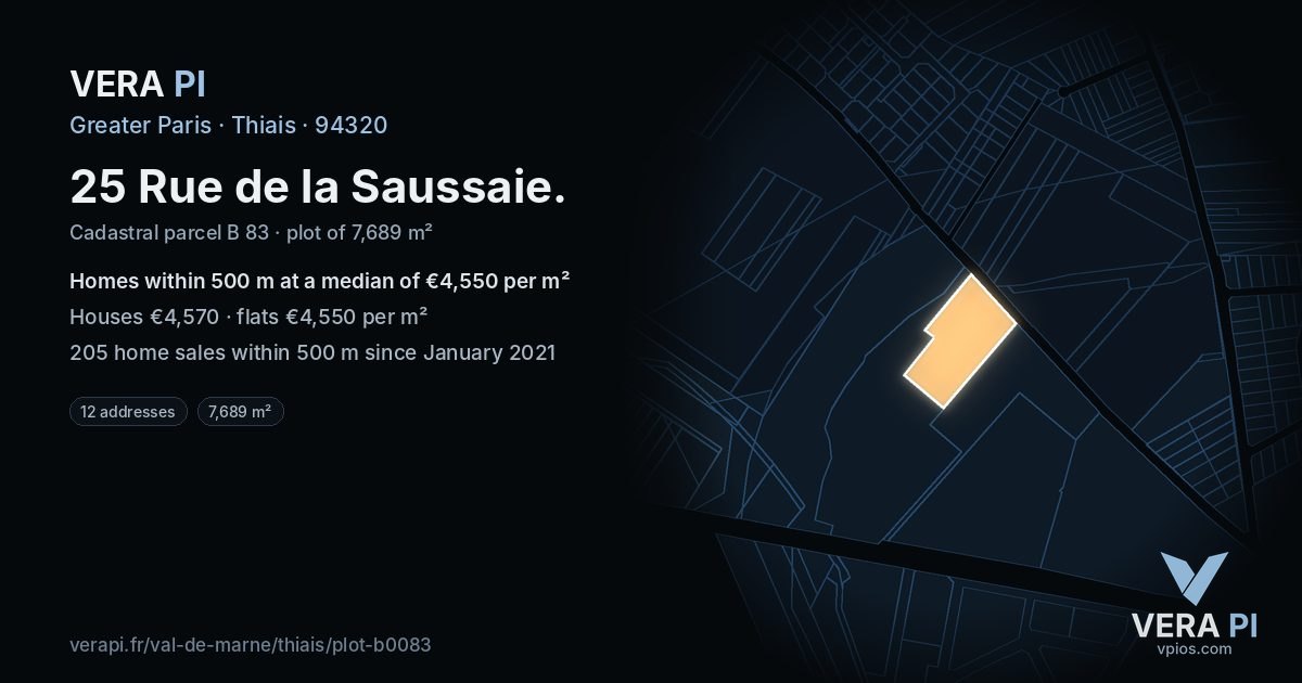 25 Rue de la Saussaie, Thiais at night – the plot lit, the parcels around coloured by the prices near them