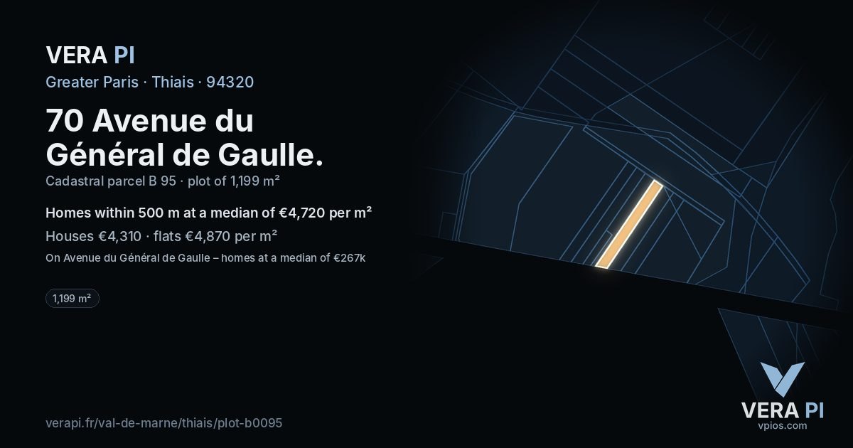 70 Avenue du Général de Gaulle, Thiais at night – the plot lit, the parcels around coloured by the prices near them