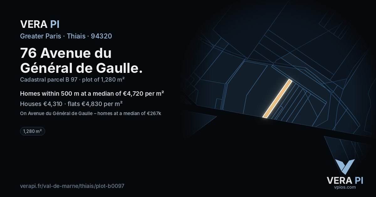 76 Avenue du Général de Gaulle, Thiais at night – the plot lit, the parcels around coloured by the prices near them