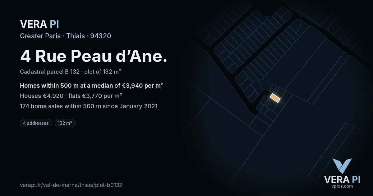 4 Rue Peau d’Ane, Thiais at night – the plot lit, the parcels around coloured by the prices near them