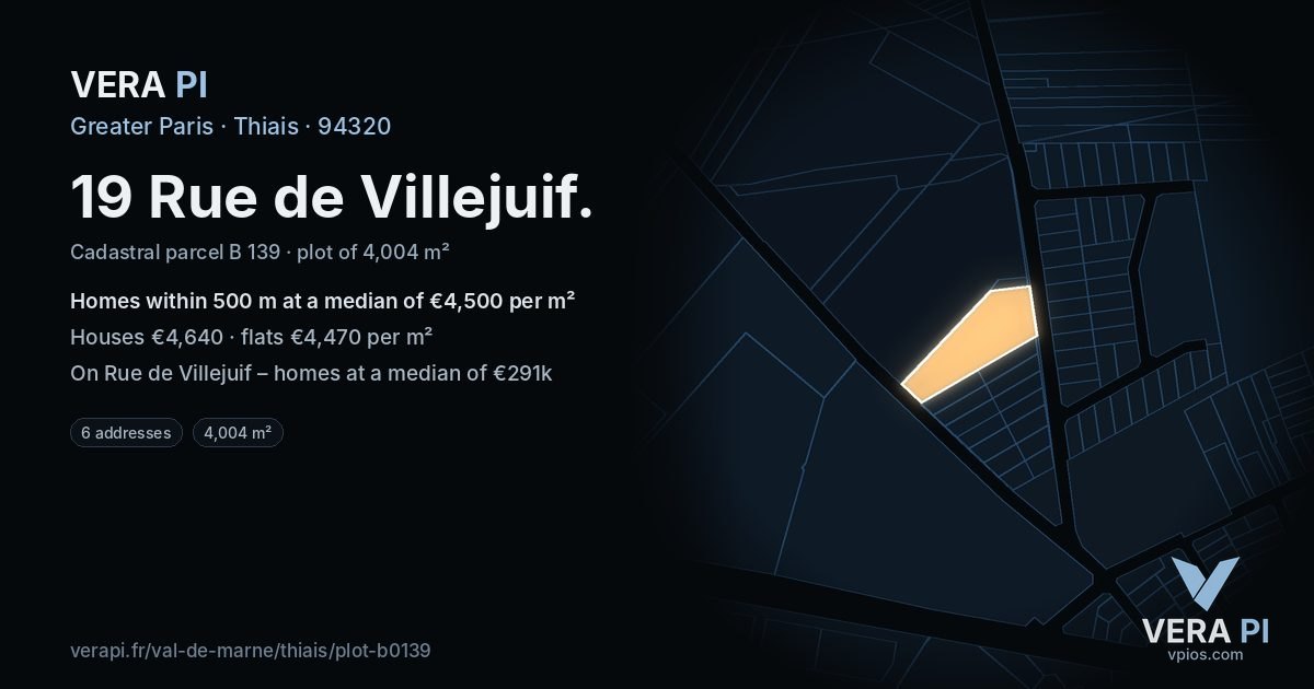 19 Rue de Villejuif, Thiais at night – the plot lit, the parcels around coloured by the prices near them