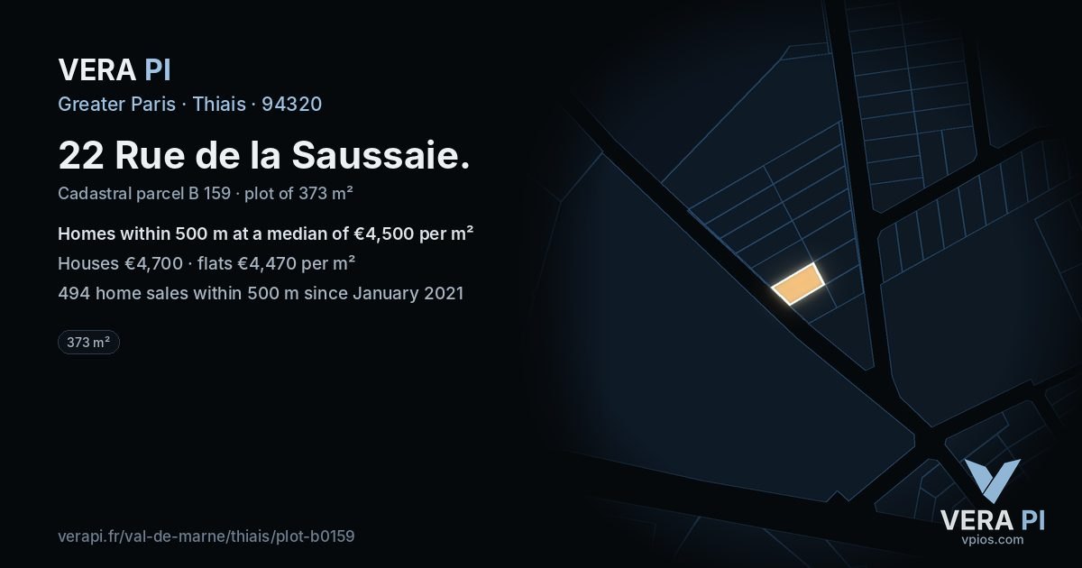 22 Rue de la Saussaie, Thiais at night – the plot lit, the parcels around coloured by the prices near them