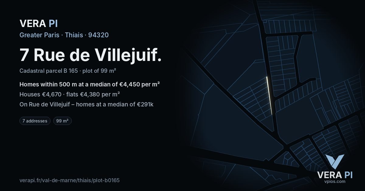 7 Rue de Villejuif, Thiais at night – the plot lit, the parcels around coloured by the prices near them