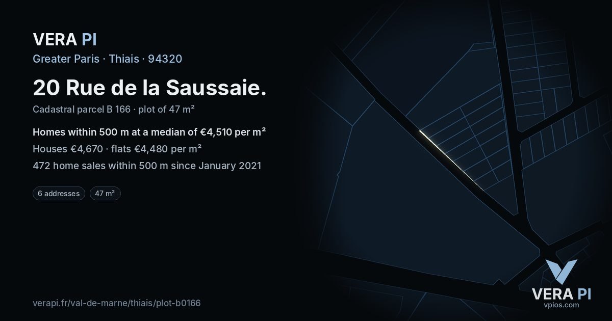 20 Rue de la Saussaie, Thiais at night – the plot lit, the parcels around coloured by the prices near them