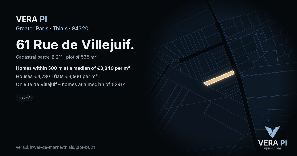 61 Rue de Villejuif, Thiais at night – the plot lit, the parcels around coloured by the prices near them