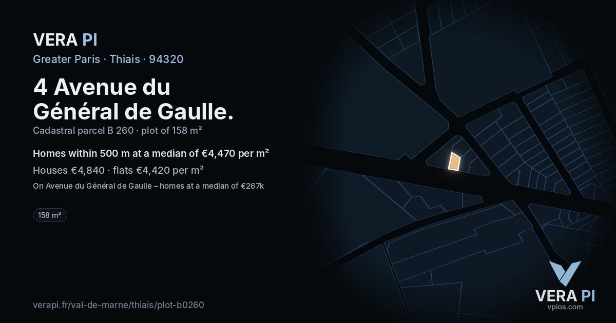 4 Avenue du Général de Gaulle, Thiais at night – the plot lit, the parcels around coloured by the prices near them