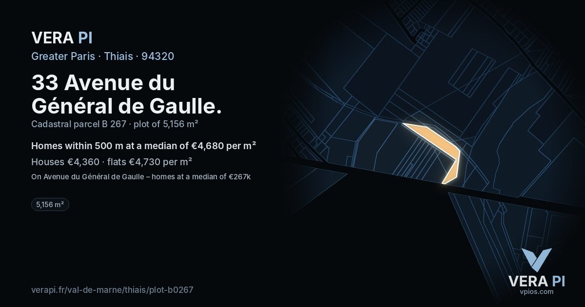 33 Avenue du Général de Gaulle, Thiais at night – the plot lit, the parcels around coloured by the prices near them