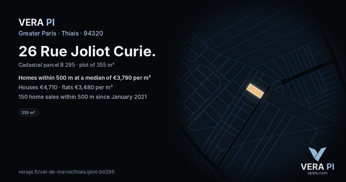 26 Rue Joliot Curie, Thiais at night – the plot lit, the parcels around coloured by the prices near them