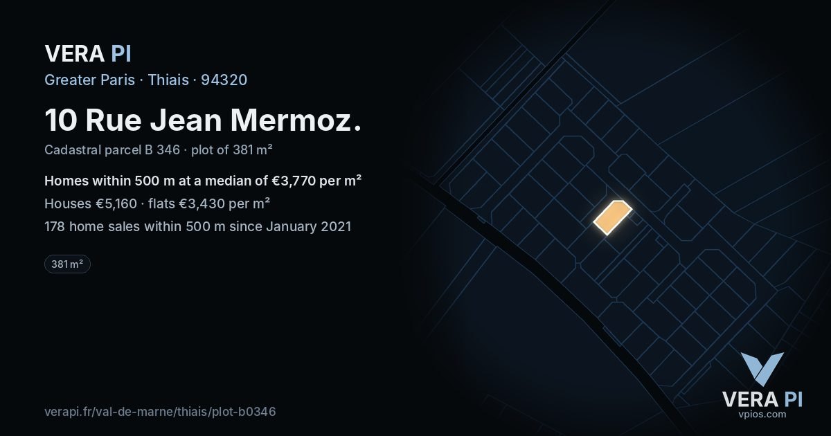 10 Rue Jean Mermoz, Thiais at night – the plot lit, the parcels around coloured by the prices near them