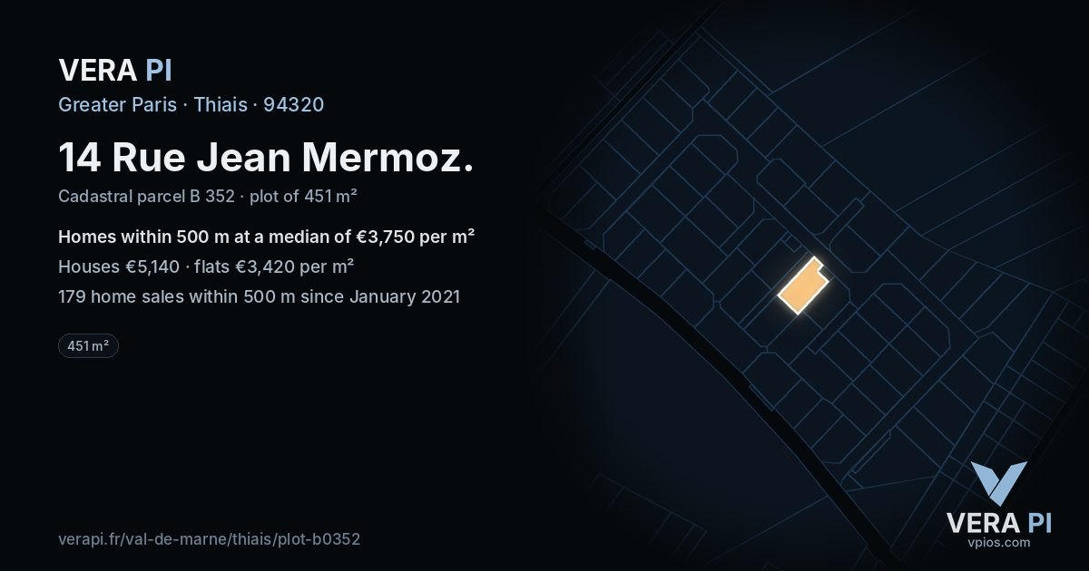 14 Rue Jean Mermoz, Thiais at night – the plot lit, the parcels around coloured by the prices near them