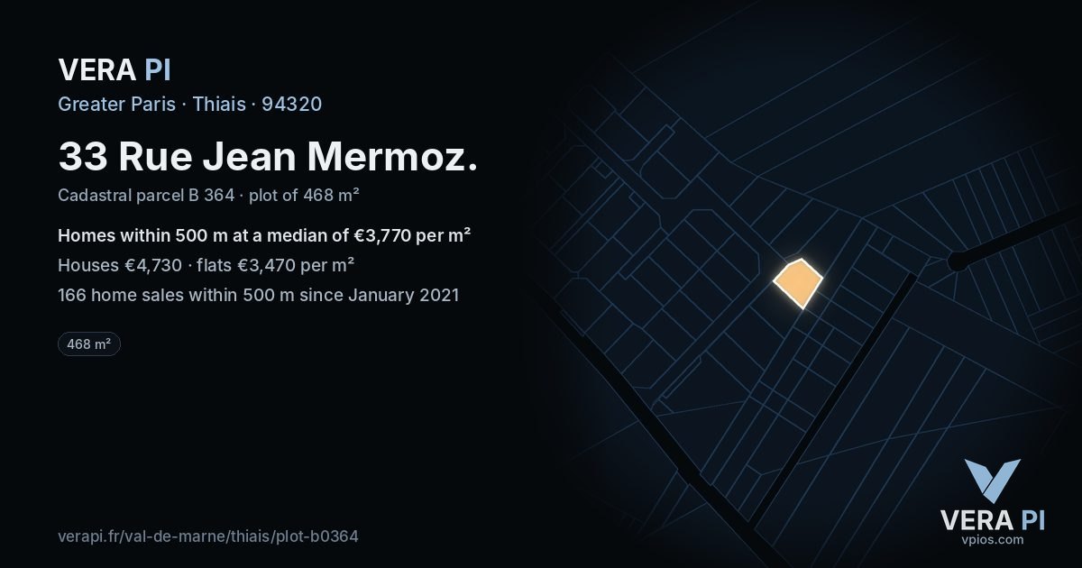 33 Rue Jean Mermoz, Thiais at night – the plot lit, the parcels around coloured by the prices near them