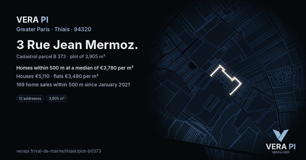 3 Rue Jean Mermoz, Thiais at night – the plot lit, the parcels around coloured by the prices near them