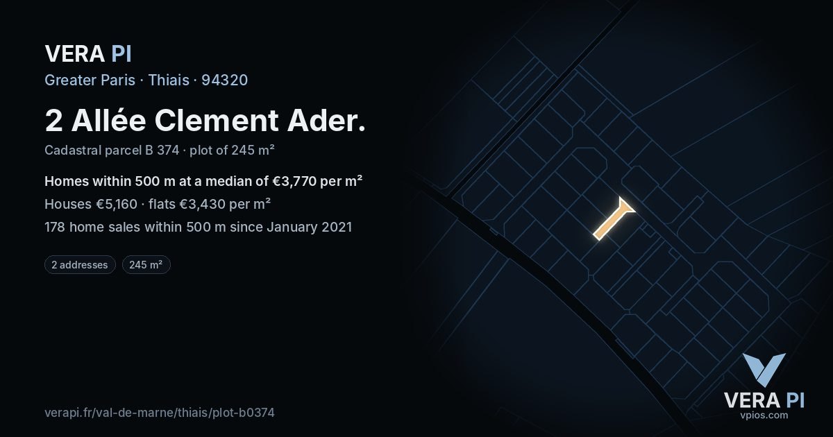 2 Allée Clement Ader, Thiais at night – the plot lit, the parcels around coloured by the prices near them