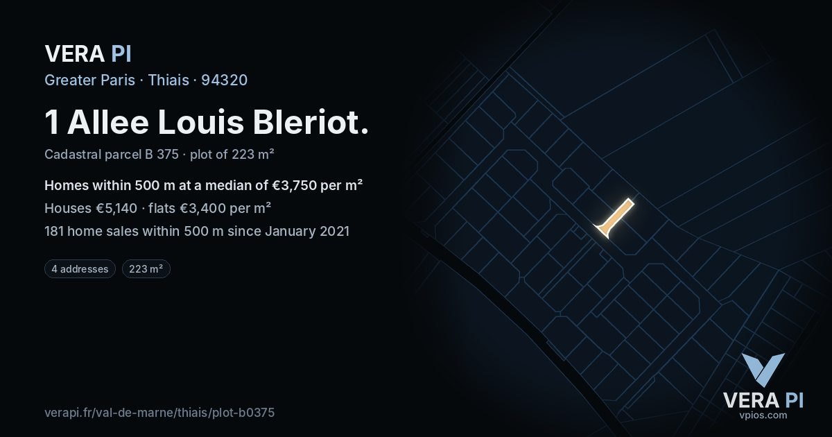 1 Allee Louis Bleriot, Thiais at night – the plot lit, the parcels around coloured by the prices near them