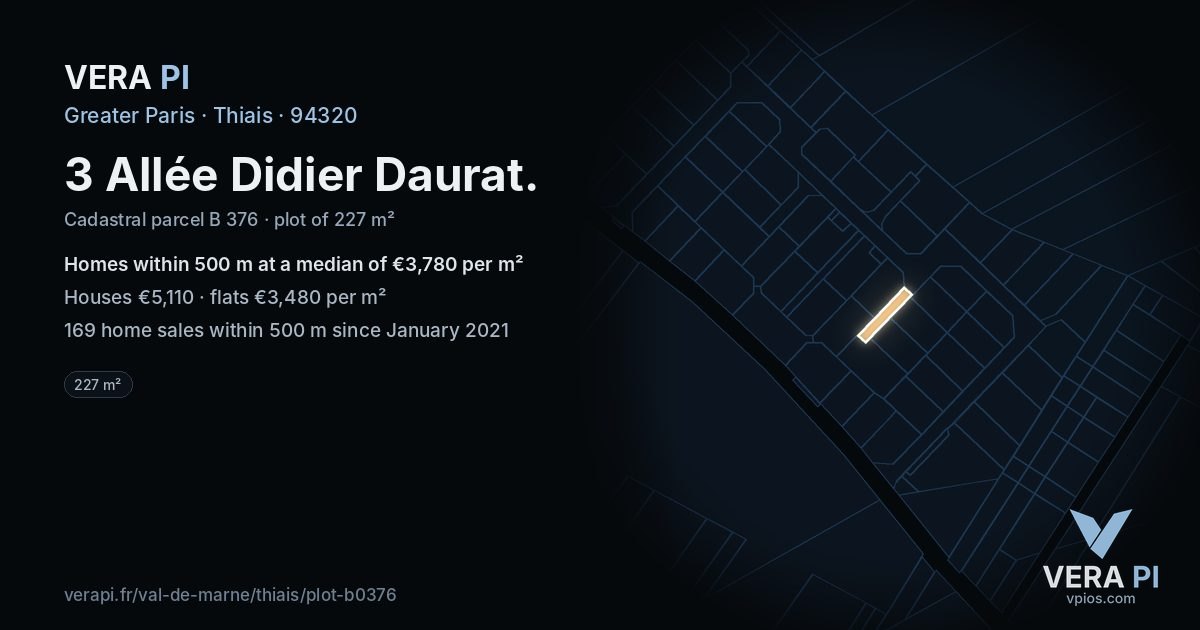 3 Allée Didier Daurat, Thiais at night – the plot lit, the parcels around coloured by the prices near them