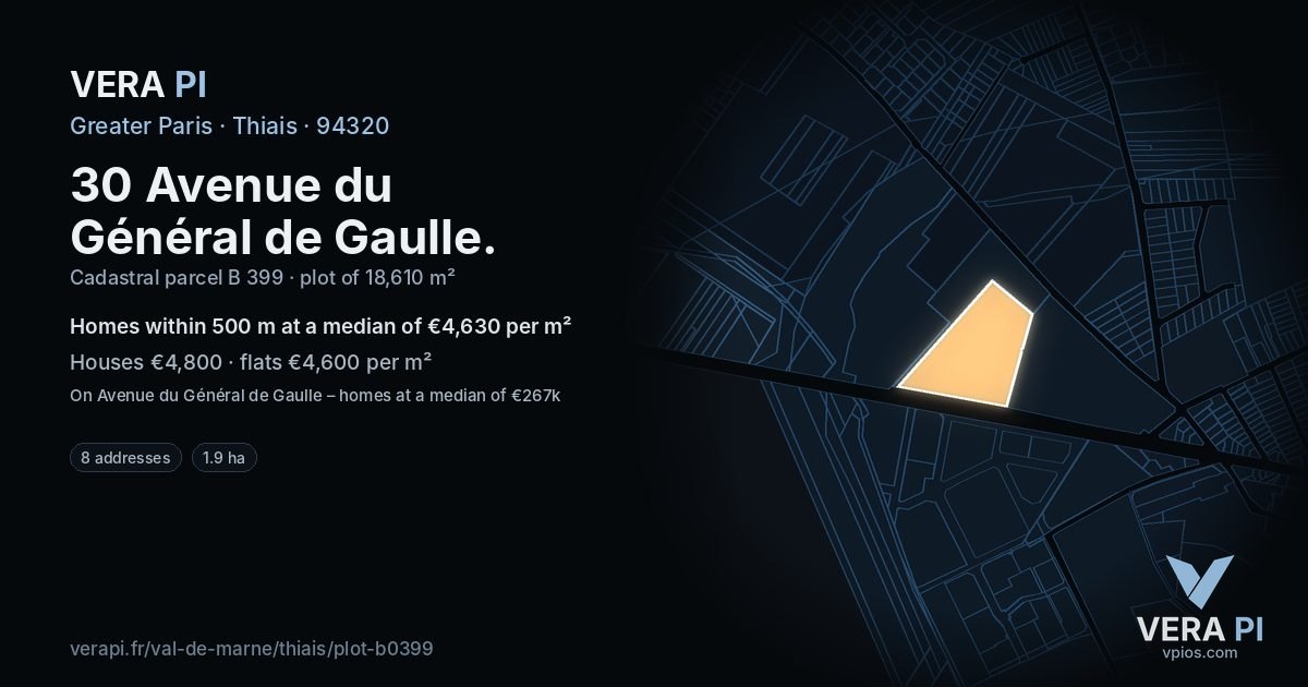 30 Avenue du Général de Gaulle, Thiais at night – the plot lit, the parcels around coloured by the prices near them