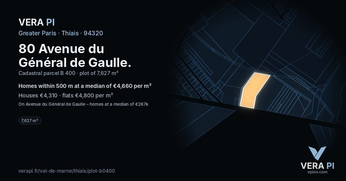 80 Avenue du Général de Gaulle, Thiais at night – the plot lit, the parcels around coloured by the prices near them