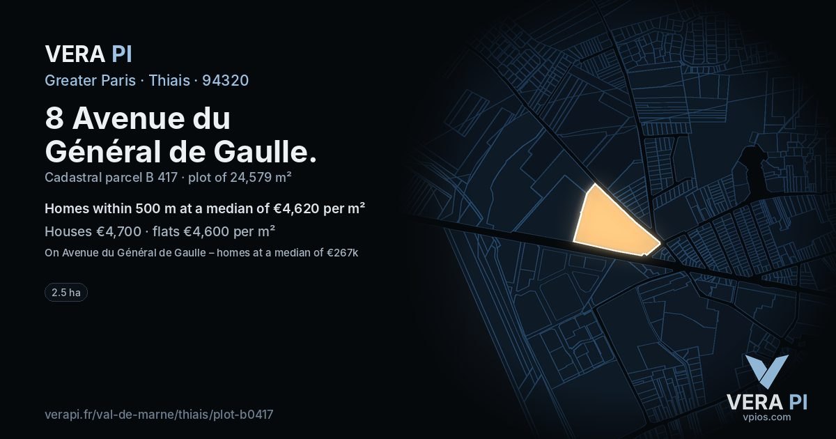 8 Avenue du Général de Gaulle, Thiais at night – the plot lit, the parcels around coloured by the prices near them