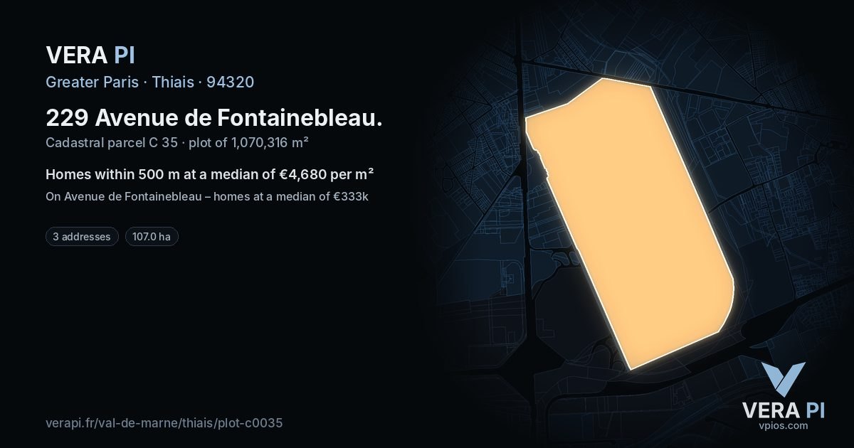 229 Avenue de Fontainebleau, Thiais at night – the plot lit, the parcels around coloured by the prices near them