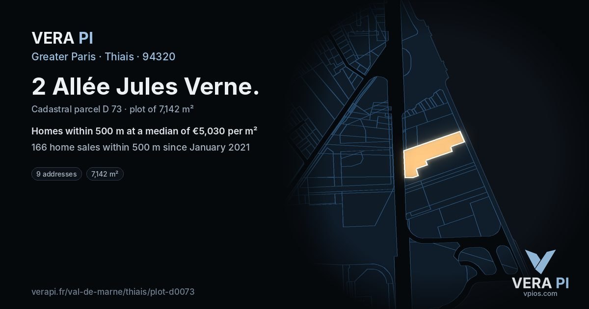 2 Allée Jules Verne, Thiais at night – the plot lit, the parcels around coloured by the prices near them
