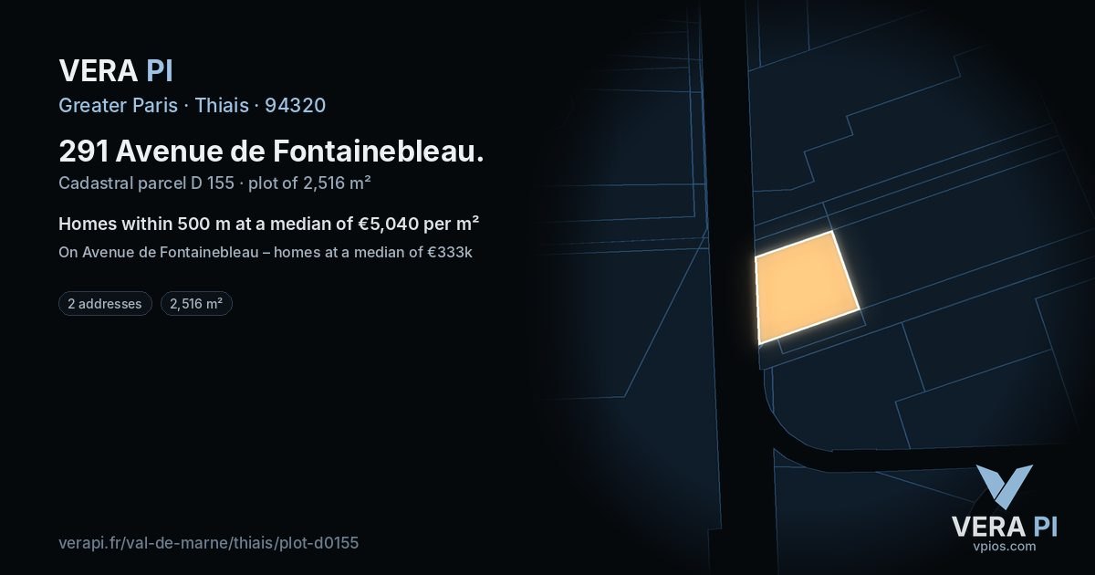 291 Avenue de Fontainebleau, Thiais at night – the plot lit, the parcels around coloured by the prices near them
