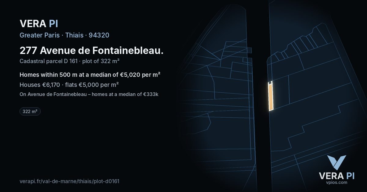 277 Avenue de Fontainebleau, Thiais at night – the plot lit, the parcels around coloured by the prices near them