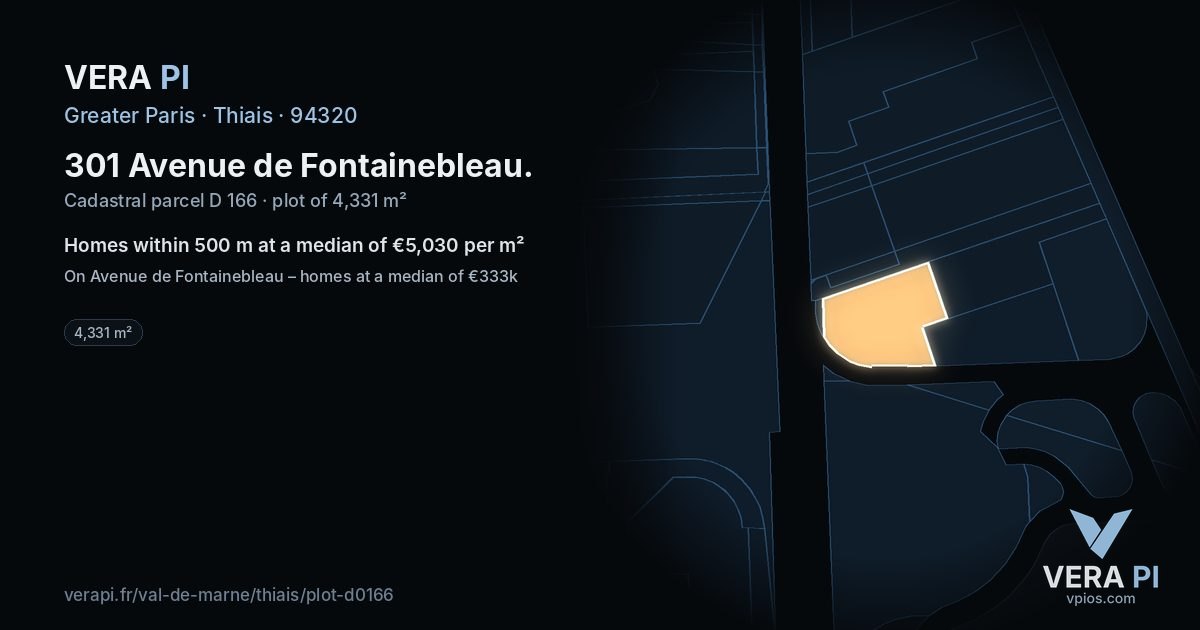 301 Avenue de Fontainebleau, Thiais at night – the plot lit, the parcels around coloured by the prices near them