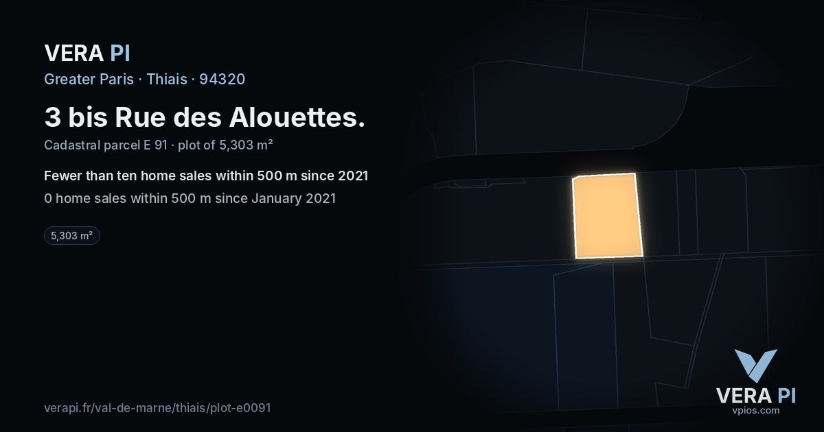 3 bis Rue des Alouettes, Thiais at night – the plot lit, the parcels around coloured by the prices near them
