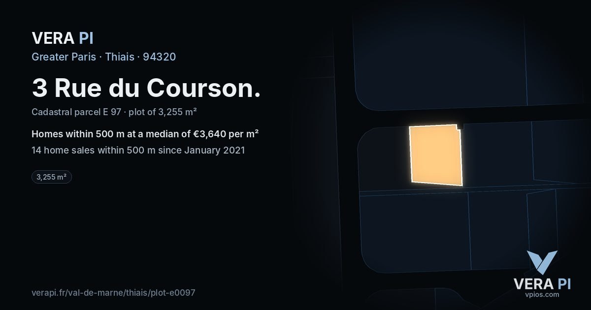 3 Rue du Courson, Thiais at night – the plot lit, the parcels around coloured by the prices near them