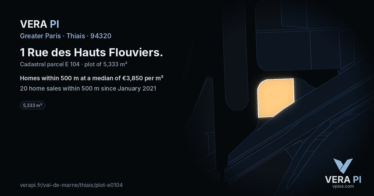 1 Rue des Hauts Flouviers, Thiais at night – the plot lit, the parcels around coloured by the prices near them