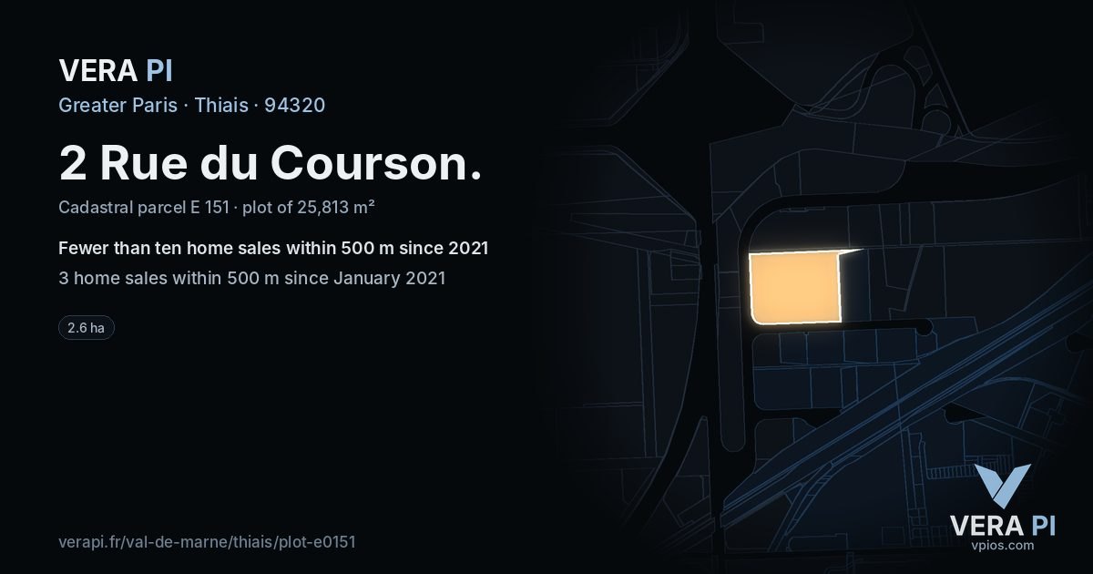 2 Rue du Courson, Thiais at night – the plot lit, the parcels around coloured by the prices near them