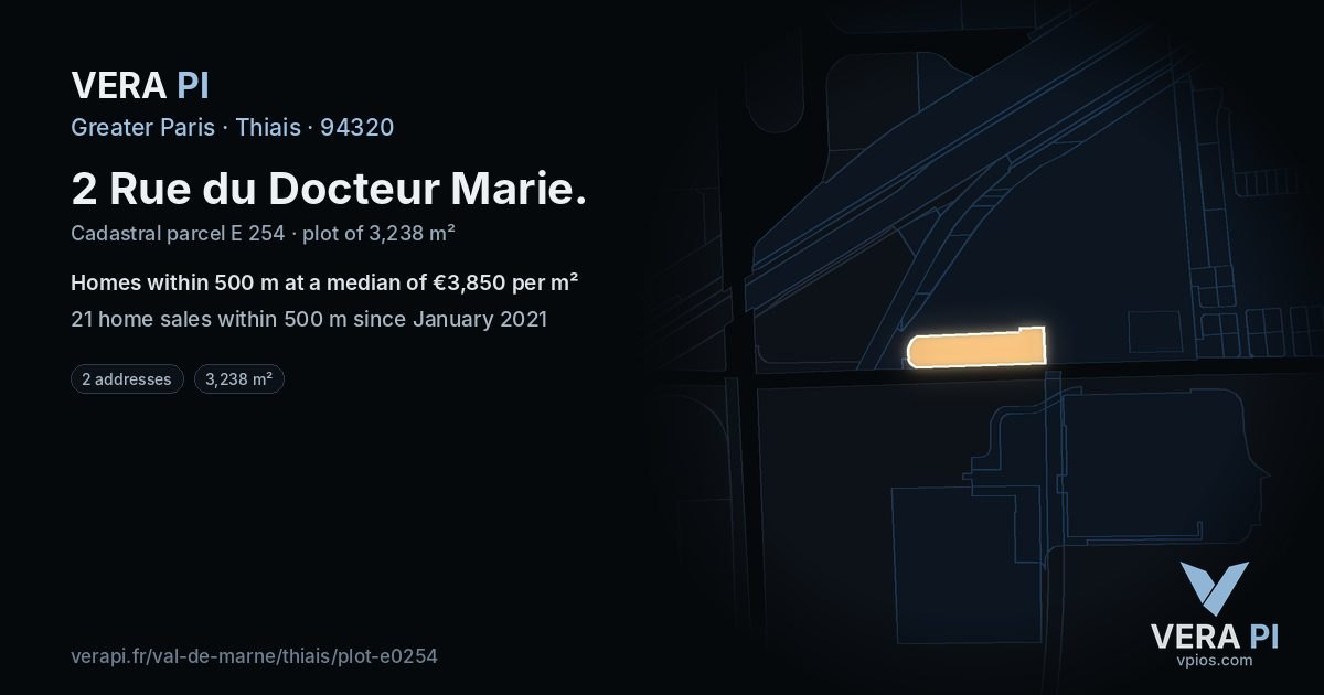 2 Rue du Docteur Marie, Thiais at night – the plot lit, the parcels around coloured by the prices near them