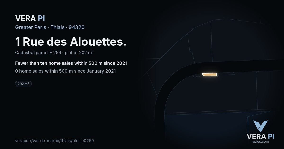 1 Rue des Alouettes, Thiais at night – the plot lit, the parcels around coloured by the prices near them