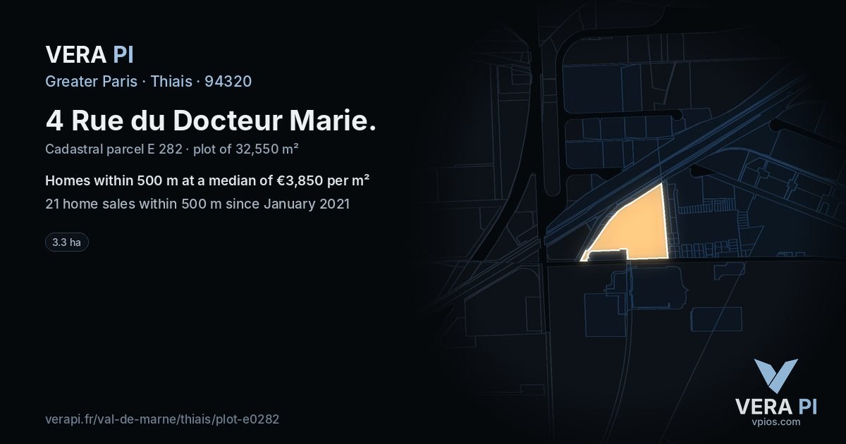4 Rue du Docteur Marie, Thiais at night – the plot lit, the parcels around coloured by the prices near them