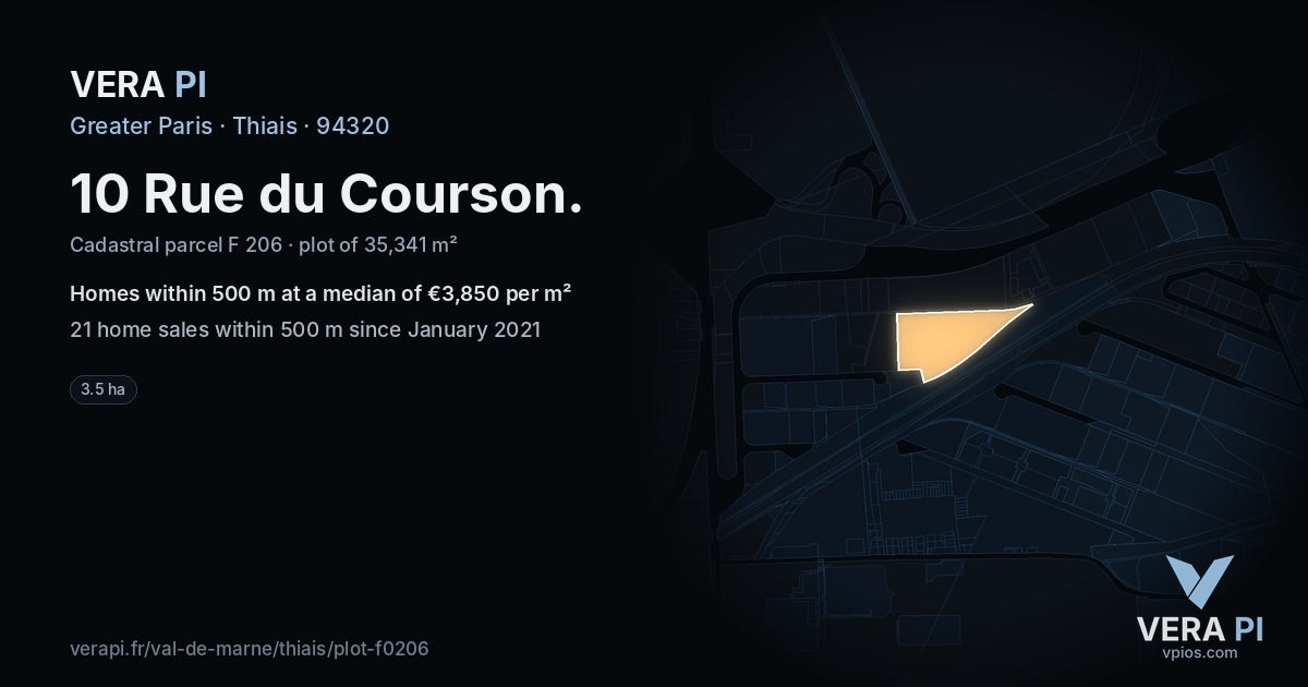 10 Rue du Courson, Thiais at night – the plot lit, the parcels around coloured by the prices near them