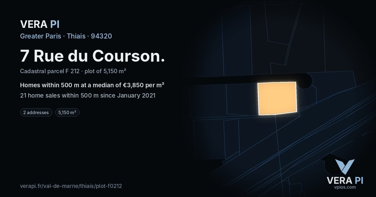 7 Rue du Courson, Thiais at night – the plot lit, the parcels around coloured by the prices near them