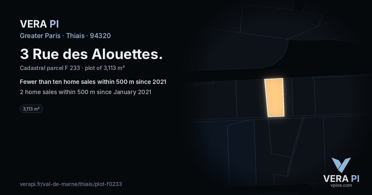 3 Rue des Alouettes, Thiais at night – the plot lit, the parcels around coloured by the prices near them
