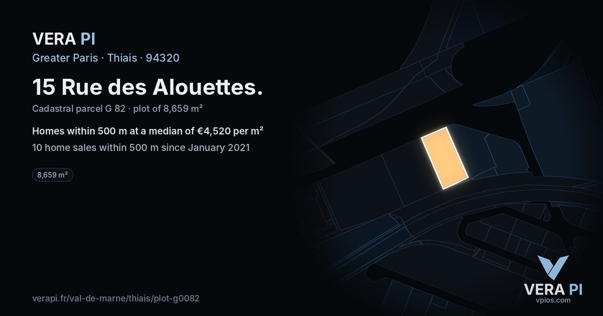 15 Rue des Alouettes, Thiais at night – the plot lit, the parcels around coloured by the prices near them
