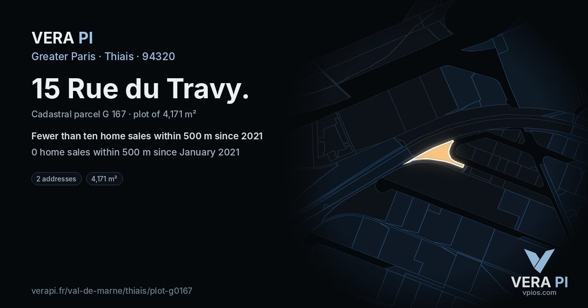 15 Rue du Travy, Thiais at night – the plot lit, the parcels around coloured by the prices near them