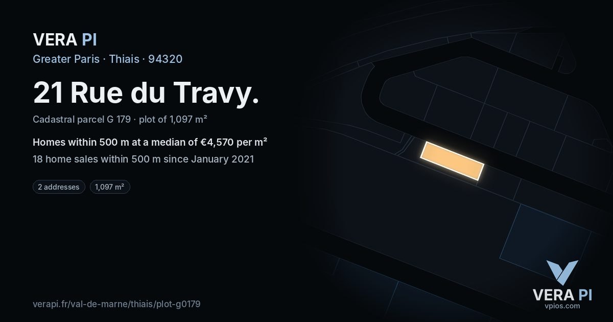 21 Rue du Travy, Thiais at night – the plot lit, the parcels around coloured by the prices near them