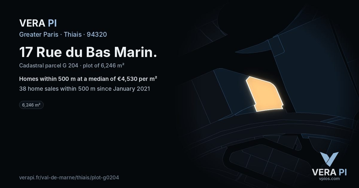 17 Rue du Bas Marin, Thiais at night – the plot lit, the parcels around coloured by the prices near them