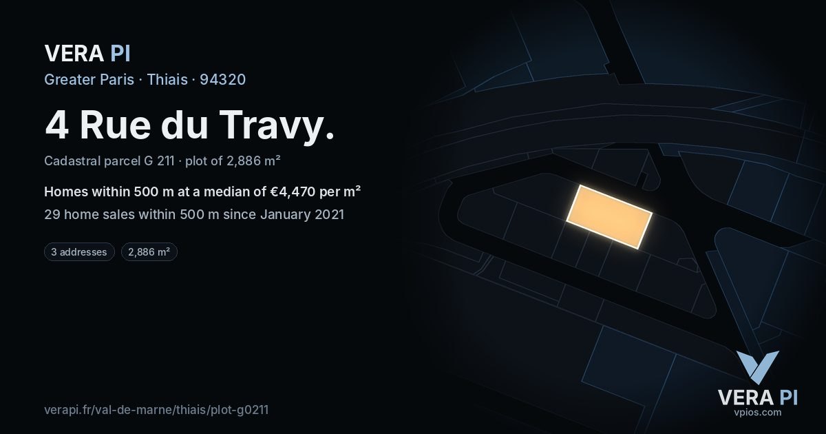 4 Rue du Travy, Thiais at night – the plot lit, the parcels around coloured by the prices near them