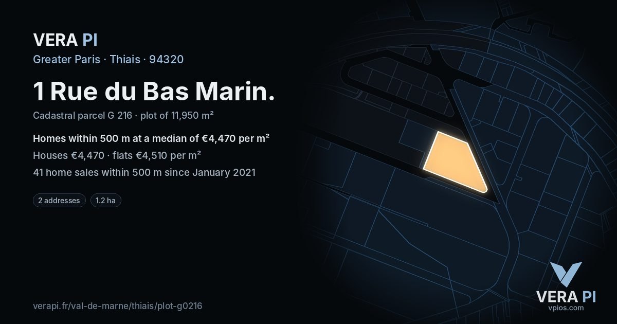 1 Rue du Bas Marin, Thiais at night – the plot lit, the parcels around coloured by the prices near them