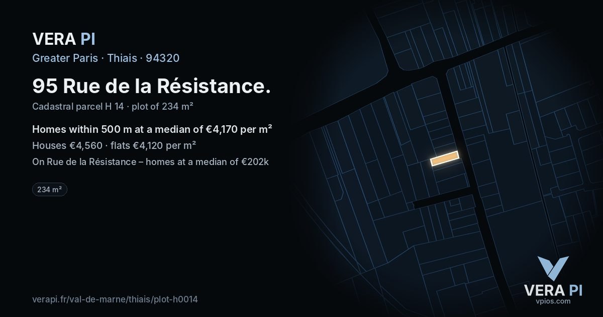 95 Rue de la Résistance, Thiais at night – the plot lit, the parcels around coloured by the prices near them
