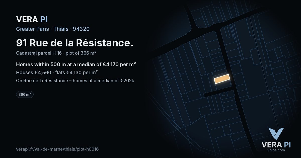 91 Rue de la Résistance, Thiais at night – the plot lit, the parcels around coloured by the prices near them