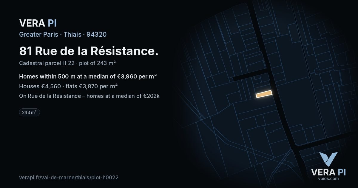 81 Rue de la Résistance, Thiais at night – the plot lit, the parcels around coloured by the prices near them