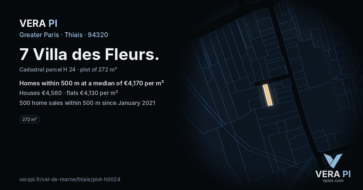 7 Villa des Fleurs, Thiais at night – the plot lit, the parcels around coloured by the prices near them