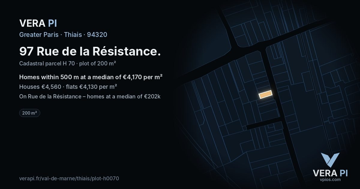 97 Rue de la Résistance, Thiais at night – the plot lit, the parcels around coloured by the prices near them
