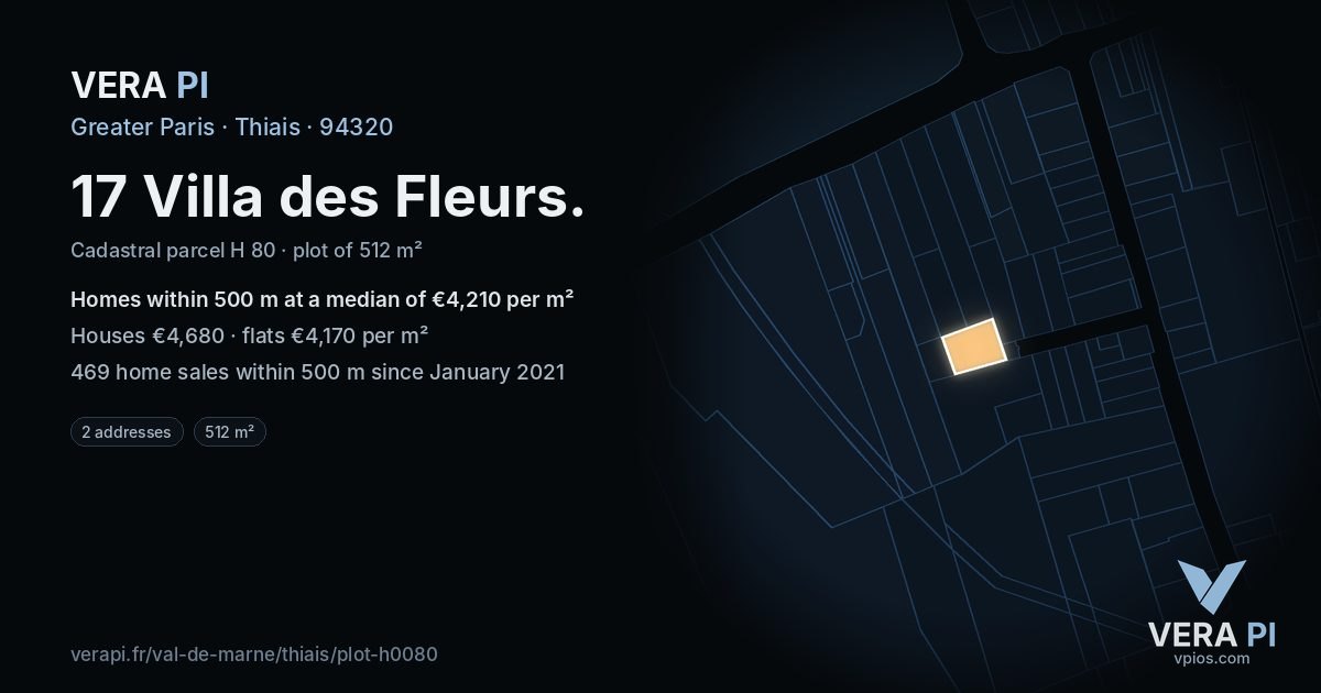 17 Villa des Fleurs, Thiais at night – the plot lit, the parcels around coloured by the prices near them