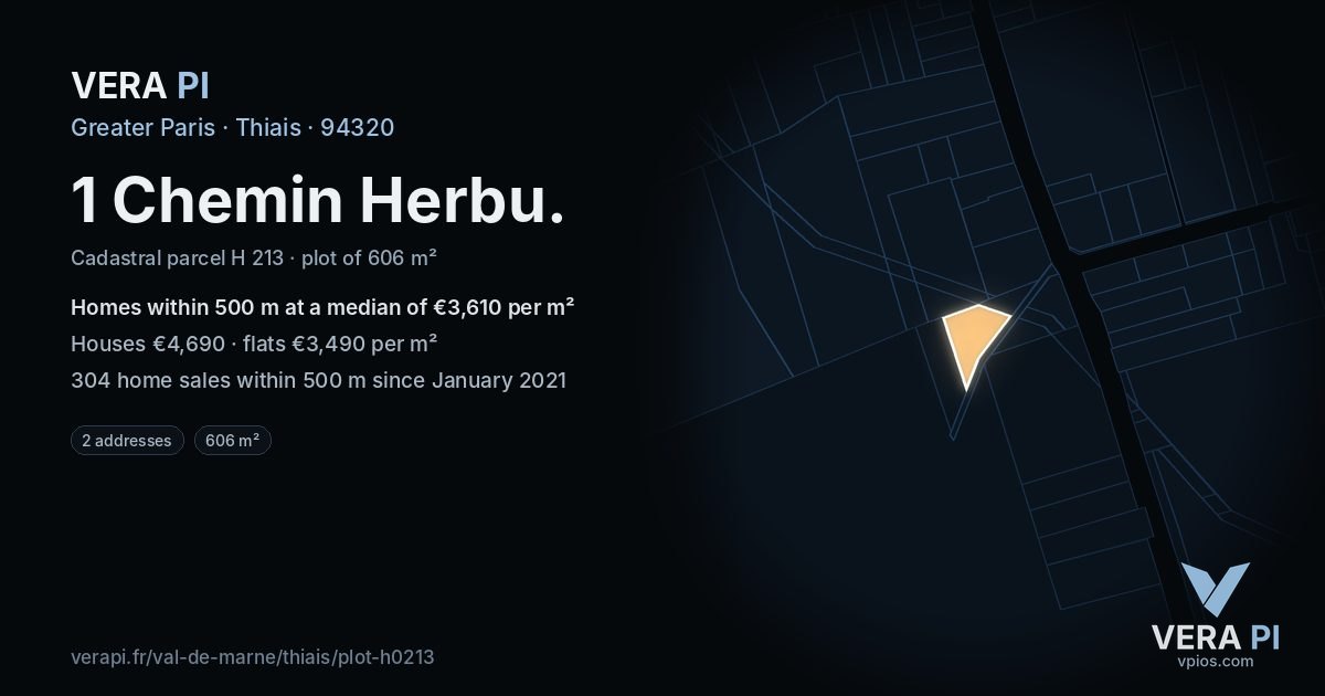 1 Chemin Herbu, Thiais at night – the plot lit, the parcels around coloured by the prices near them